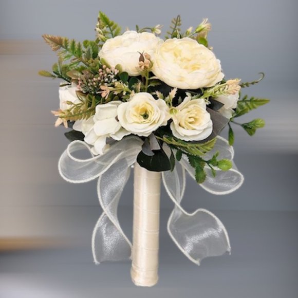 Accessories - Handheld Artificial Champagne Peony Rose Flower Bouquet